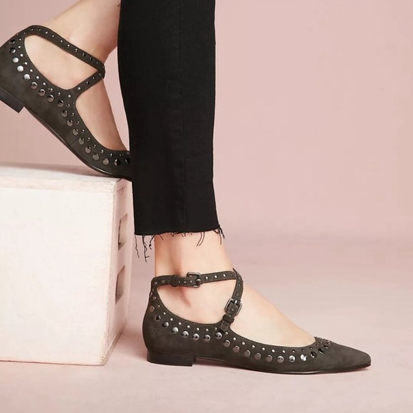 Frye Sienna Studded Cross Ballet Flats in Smoke - Picture 1 of 15